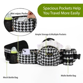 VIFOYO Baby Hip Seat Carrier with Lumbar Support, 3D Anti-Slip Protection, Hip Carrier for Toddlers 1-3 with Molle Bottle Bag up to 30lbs, Gifts for New Moms and Dads (Black&White, Houndstooth)