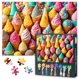1000 Pieces Colorful Ice Cream Puzzles for Adults Challenging Ice Cream Cone Jigsaw Puzzles for Family Game Gifts Intelligence Jigsaw Puzzle Artwork Decor 27.5"X19.7"