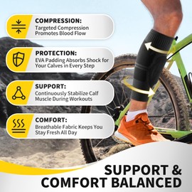 CAMBIVO Calf Compression Sleeves with EVA Pads for Shin Splints, Shin Guards for Men & Women, Leg Brace Support for Running (Pure Black, Medium)