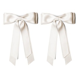 Beige Hair Bows for Women Girls Silky Satin Ribbon for Hair Accessories Long Tails Barrette Hair Bow Hair Clips for Teen Gifts Trendy Stuff 2Pcs