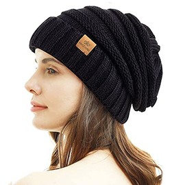PAGE ONE Womens Winter Beanie Warm Cable Knit Hat Style Stretch Trendy Ribbed Chunky Cap Black