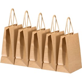 RACETOP Brown Kraft Paper Bags with Handles Bulk, 5.9"x3.2"x8.3" 100Pcs Paper Gift Bags with Handles Bulk, Paper Shopping Bags