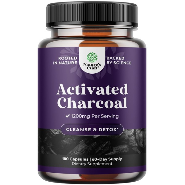 Cleanse and Detox Activated Charcoal Capsules - Purifying Detox Pills with 1200mg Per Serving Coconut Charcoal Powder for Bloating Relief and Body Detox Cleanse - Active Charcoal for Gut Health-180ct