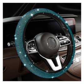 Dickno Bling Steering Wheel Cover, 15 Inch Crystal Diamond Car Steering Wheel Protector for Women Girls, Sparkling Anti-Slip Steering Wheel Decor Accessories for Most Vehicles (Sky Blue)