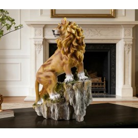 Majestic Lion on Mountain Peak Statue Resin Brown Lion Figurine for Home DecorColor: Brown, Size: One Size