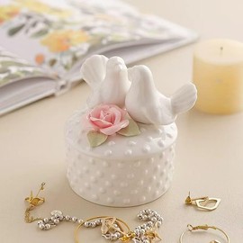 MUQI Cute white doves with rose Ceramic Jewelry Trinket Box suitable for holding Ring, Necklaces, Earring, Jewelry, Keys, wedding Candy. It is also a perfect home decoration or a vrey nice gift.