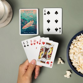 Monterey, California, Fluid Linework, Reef Shark (52 Playing Cards, Poker Size Card Deck with Jokers)