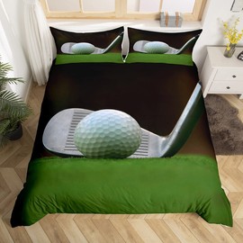 Homewish Sports Theme Duvet Cover Set (No Comforter) Golf and Golf Clubs Decor Bedding Set for Kids Teens Microfiber Comforter Cover with Zipper Ties (1 Duvet Cover + 1 Pillow Case) Twin Size