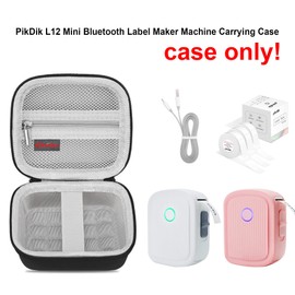 Elonbo Carrying Case for PikDik L12 Mini Bluetooth Label Maker Machine, Portable Wireless Handheld Label Printer Travel Protective Bag Storage Holder,Mesh Pocket Fits Label Paper Tape Cable.Black+Grey