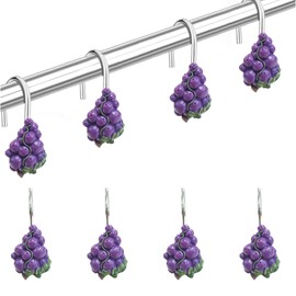 YOINIUEM Fruit Shower Curtain Hooks, Grape Hooks Fruit Decorative Bathroom, Cute Grapes Kids Bathroom Shower Rod Decorative Set, 12 Pieces
