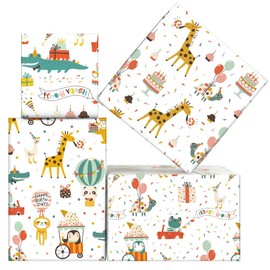 Birthday Wrapping Paper For Kids Girls Boys, Giraffe Frog Crocodile Turtle Panda Jungles Animals Party Design Gift Wrap Paper 8 Sheets Folded Flat 20x28 Inches for Birthday Baby Shower Holiday