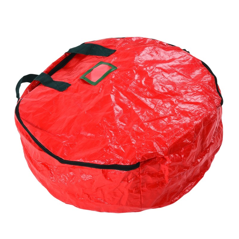 Christmas Wreath Storage Bag PE Woven Fabric Dustproof Round Red
