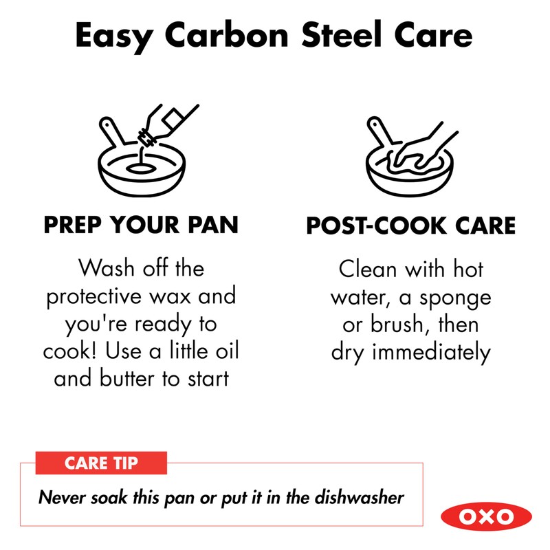 OXO Obsidian Pre-Seasoned Carbon Steel, 8" Frying Pan Skillet with
