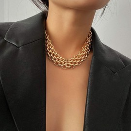 Chunky Gold Necklace for Women Punk Statement Necklaces Trendy Thick Cuban Link Chain Necklace Gold African Collar Necklaces Summer Outfits Accessories for Women