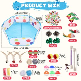 Foxtell Cat Ball Pit Include 229 PCS Interactive Cat Toys for Indoor Bored Self Play Enrichment Toy for Indoor Cats Interactive Fun and Exercise