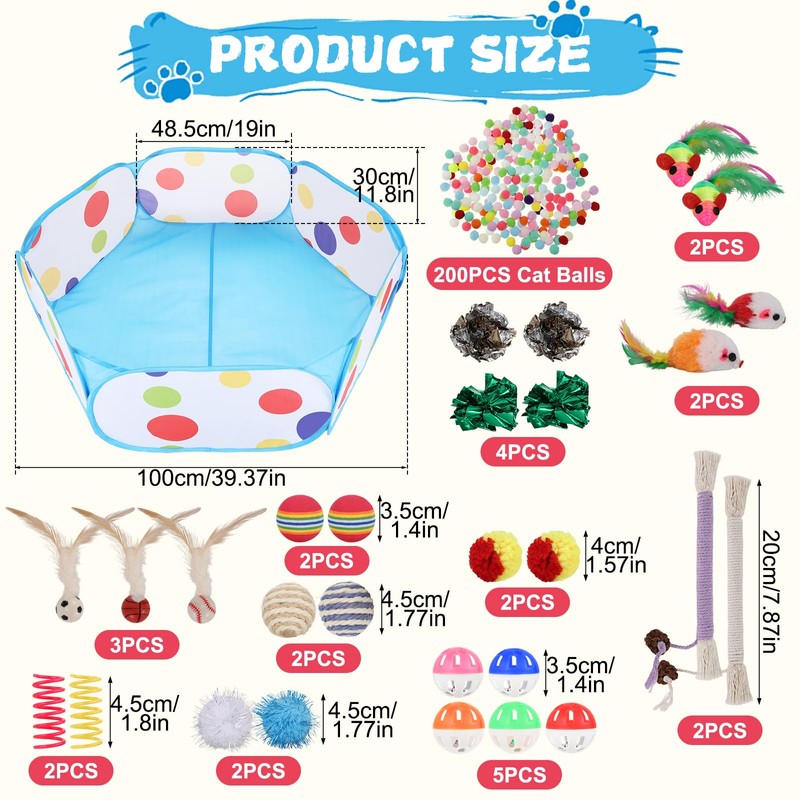 Foxtell Cat Ball Pit Include 229 PCS Interactive Cat Toys