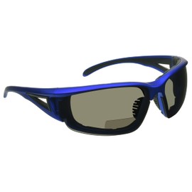Bikershades Motorcycle Riding Safety Bifocal Sunglasses Foam Padded Men Women Z87 Wind-Proof +2.50 Reader Grey Tinted Blue Frame