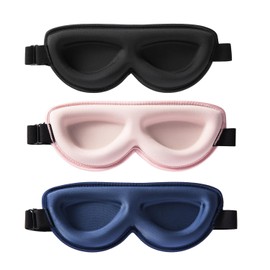 Sleep Masks for Petite Face Small Head, ALASKA BEAR 3 Pack Stitched Eye Masks with Contoured Cups for Women Kids Children Teens, Machine Washable (Black, Blue, Pink)