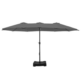 Sophia & William 15 ft Extra Large Patio Umbrella with Base Included, Rectangular Outdoor Umbrella Heavy Duty, Market Umbrella Double-sided Fade Resistant for Pool Garden Backyard, Light Gray