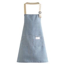 NyxSeat 1 Piece Striped Apron with Pockets Apron Baking Apron Long Sleeve Apron for Painting Cooking, blue