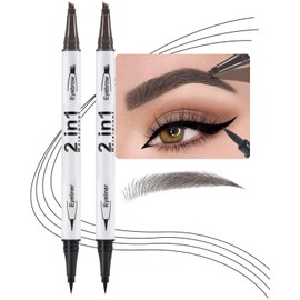 Erinde 2PCS Waterproof Microblading Eyebrow Pen, 4 Fork Tip 3D Eyebrow Contouring Tattoo Pencil, 2-in-1 Dual-Ended Eyebrow Tint Eyeliner, Last All-Day, Create Natural-Looking Brows, Gray Brown