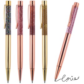 5Pcs Fancy Ballpoint Pens for Women, Cute Rose Gold Ballpoint Pens Metal Pen Bling Dynamic Liquid Sand Decorative Writing Pen, Black Ink Medium Point 0.5mm Office School Supplies Students Kids Gift