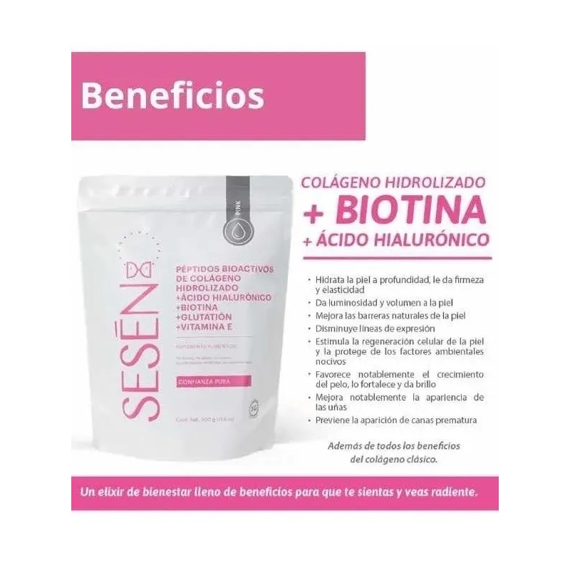 Pack 2 Sesen Pink Colageno Hidrolizado Acido Hialuronico Sfn Sin