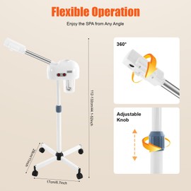 Professional Face Steamer Ozone Facial Steamer on Wheels Height Adjustable and Rotatable Nozzle Skin Care Equipment for Personal Home Salon Spa Skin Cleaning (Black)