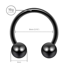 2pc 1.2mm 16g Surgical Stainless Steel Horseshoe Bar Hoop 4mm Ball Circular Barbells Earrings Cartilage Helix Septum Nose Lip Rings - 8mm