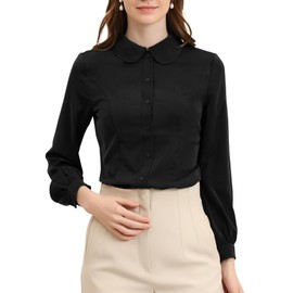 Allegra K Women's Vintage Bow Tie Neck Peter Pan Collar Blouse Preppy Chiffon Button Up Shirt 3X-Large Black