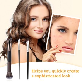 3Pcs Nose Contour Brushes Kit 2-In-1 U-Shaped Brush and Fluffy Brush Angled Makeup Brush for Shaping and Defining Cheek Bones Noses Face Contouring