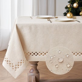 MIULEE Mantel rectangular de poliéster de lino natural grueso con recortes decorativos impermeables resistentes a manchas y arrugas, mantel de mesa de granja para fiesta de Acción de Gracias, boda, 55