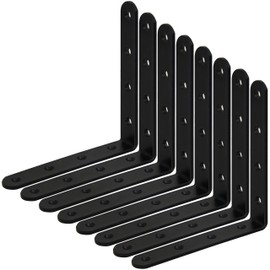WEBI L Brackets Corner Bracket,90 Degree Steel Corner Brace- 8 Packs 4 mm Thick 6" X 6",Heavy Duty Shelf Brackets Right Angle Bracket for Shelf,Wood,Furniture,Shelves,Black