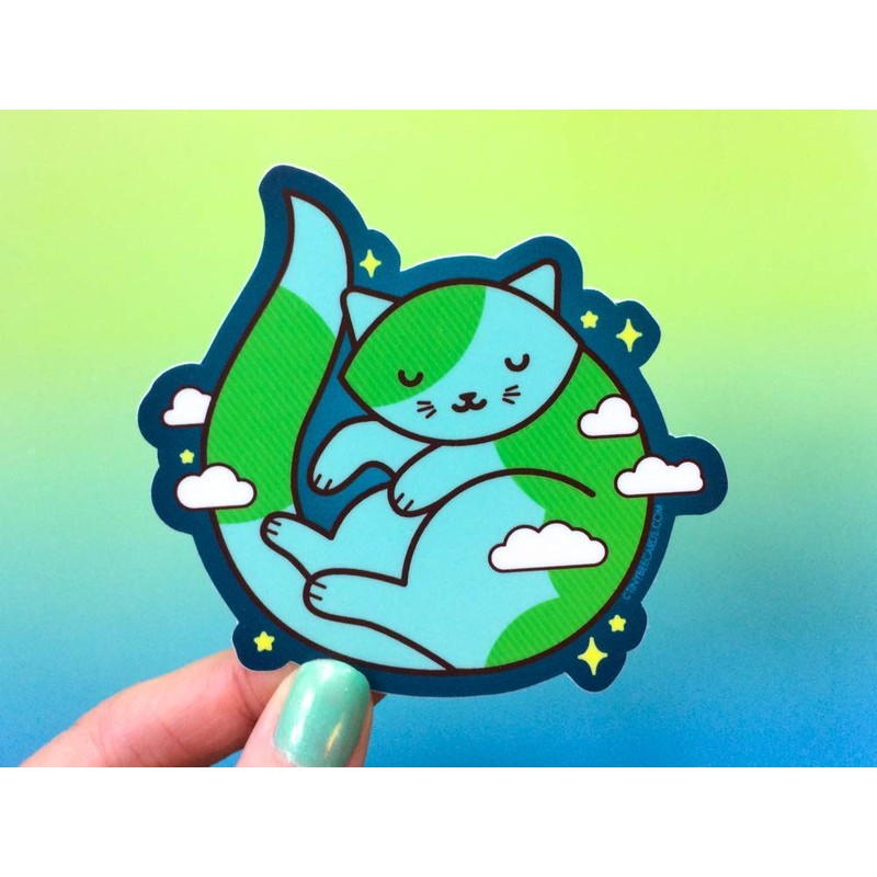 Cute Earth Cat Sticker "Purrth" - Cosmic Outer Space Cat