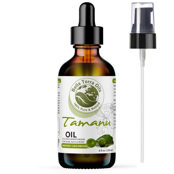 Bella Terra Oils Tamanu Oil – 4oz, Pure, Rare, and Luxurious for Radiant Skin and Vibrant Hair