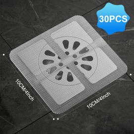 Tokusatsu 30 Pcs Disposable Shower Hair Drain Catcher Stickers, 4 x 4 inch Disposable Floor Drain Hair Catcher Mesh Stickers, Disposable Drain Covers for Sinks to Capture Human or Pet Hair