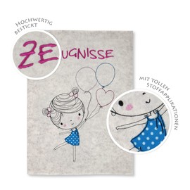 Goldi-Design Certificate Folder with Wool Felt Cover - Girl with Balloons - 100% Wool Felt - With or Without Name, without name