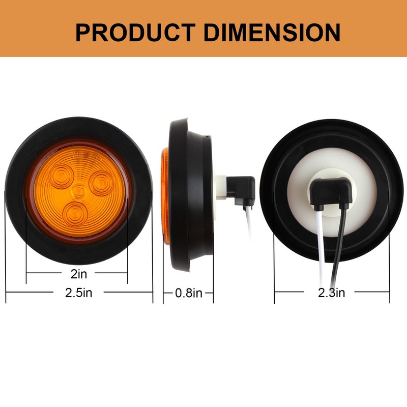 Traberm 16Pcs 2" Inch Round Amber LED Trailer Side Marker