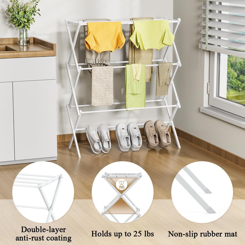 STARLATTA Drying Rack Clothing, 3-Tier Clothes Drying Rack Foldable Use