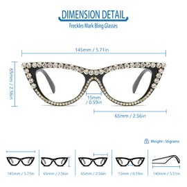 Freckles Mark Bedazzled Rhinestone Bling sunglasses for Women Sparkly Diamond Glasses Vintage Retro Cat Eye (Clear Lenses)