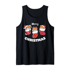 Cute Red Pandas In Christmas Stockings For Christmas Red Tank Top