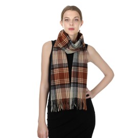 TZ Promise Men Women Tartan Plaid Check Stewart Scottish Soft Warm Winter Cashmere Feel Scarf (Brown/Beige/Black(70))
