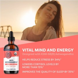Vimergy Organic Ashwagandha Liquid Extract – USDA Organic 10:1 Concentrate (2,200 mg Equivalent), 57 Servings – Stress, Mood, Cognitive & Sleep Support – Alcohol-Free, Vegan, Non-GMO