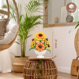 Bibykivn Bouquet Building Blocks Sets, 469 Pieces Sunflower Bouquet Building, Artificial Bouquet Building Blocks, Building Blocks, Toy for Birthday, Valentine's Day, Christmas