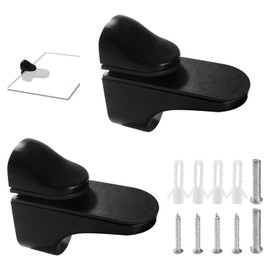 Lyeteung 2 PCS 5-18 mm Adjustable Glass Shelf Bracket, Zinc Alloy Wall Mount Glass Shelf Support, Glass Clamp Wall Mount Floating Shelf Support Holder, for Glass Shelf, Black
