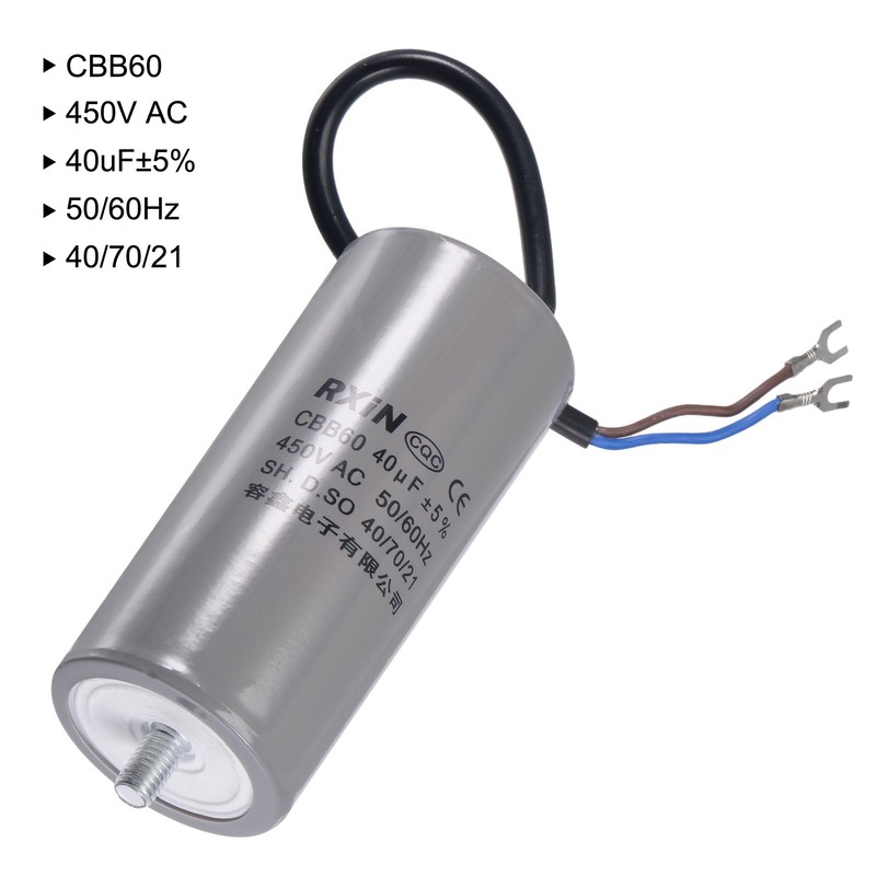 uxcell CBB60 Run Capacitor 40uF 450V AC 2 Wires 50/60Hz