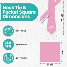 Trimming Shop Unisex Stylish Shiny Satin Neck Tie and Handkerchief Set for Formal & Casual Wear, Weddings, Celebration, Prom, Gathering Parties Events (Baby Pink)