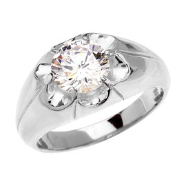 Claddagh Gold .925 Sterling Silver 4.0 Carat White Cubic Zirconia Bold Solitaire Statement Ring - Size 6