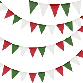 G2PLUS 12M Red Green and White Burlap Bunting, 36PCS Christmas Hessian Bunting Banner, Reusable Outdoor Waterproof Bunting, Xmas Garlands for Christmas Party, Garden Decoration