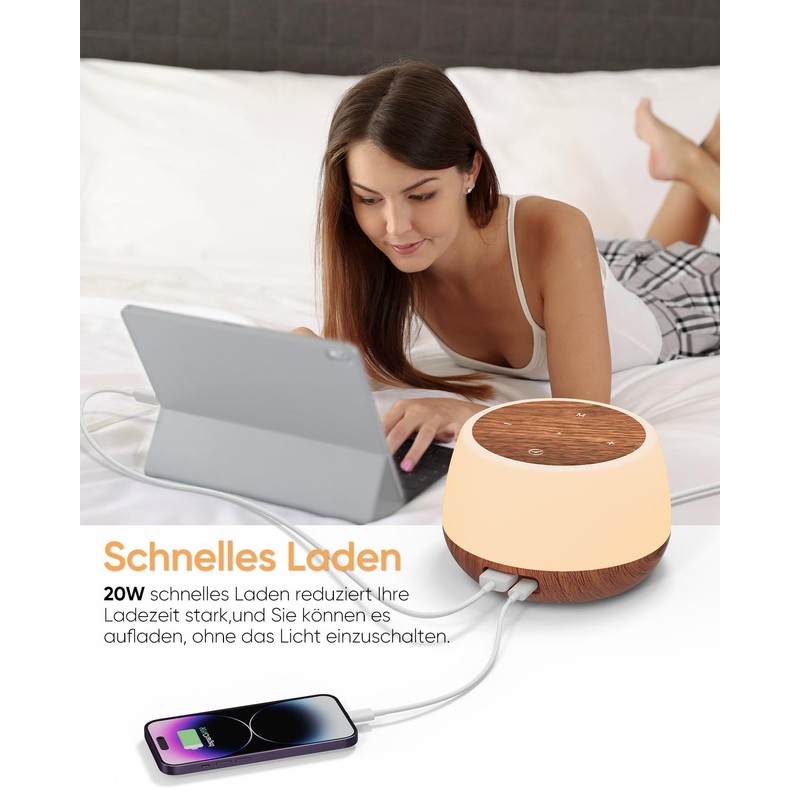 Bedside Lamp Touch Dimmable with 20 W Charging Function, LED